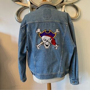 Custom Vintage Banana Republic Adventure Outfitters Skull Crossbones Jean Jacket